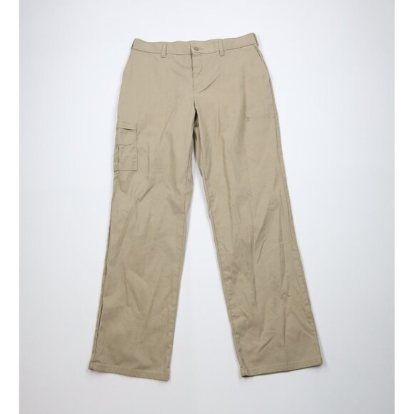 Vintage Y2K Dickies Womens 12 Regular Faded Spell Out Wide Leg Cargo Pants Beige - Picture 1 of 12